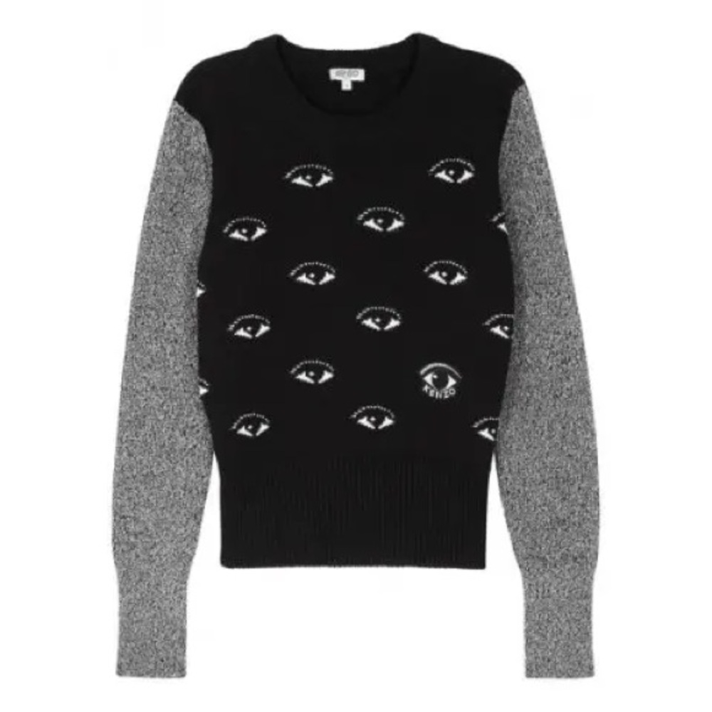 Kenzo Black and Gray Eye Motif Sweater